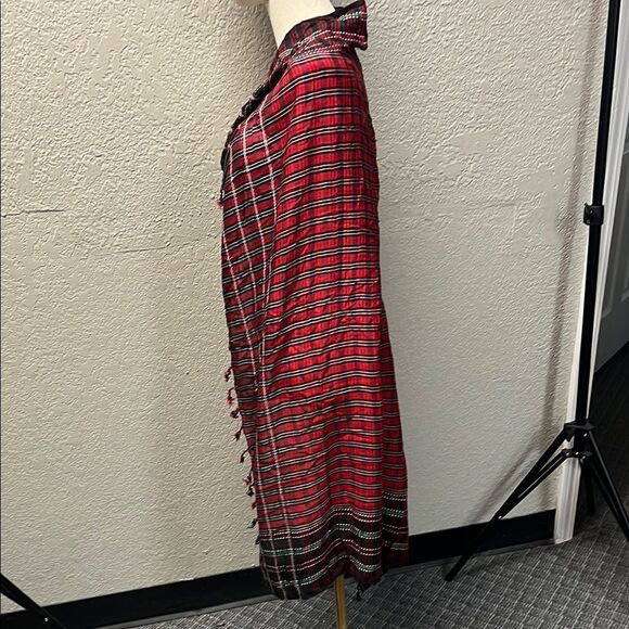 Red Plaid Shawl with Fringe - Picture 3 of 4